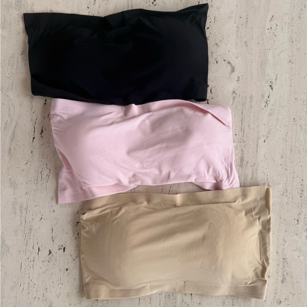 Set of Three Strapless Bras - Black, Pink, and Beige
